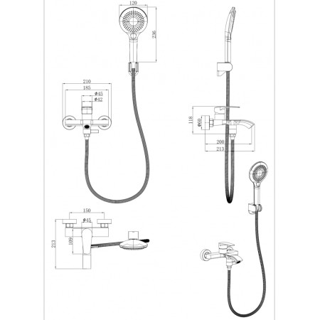 Смеситель для ванны с ручным душем Groсenberg GB8022 Хром