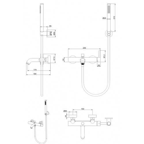 Смеситель для ванны Grocenberg GB8099BG Графит