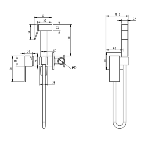 Смеситель встраиваемый с гигиеническим душем  Grocenberg GB002MG Матовое золото