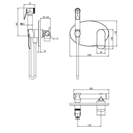Смеситель встраиваемый с гигиеническим душем Grocenberg GB003 Хром