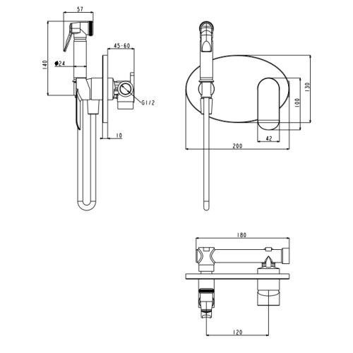 Смеситель встраиваемый с гигиеническим душем Grocenberg GB003 Хром