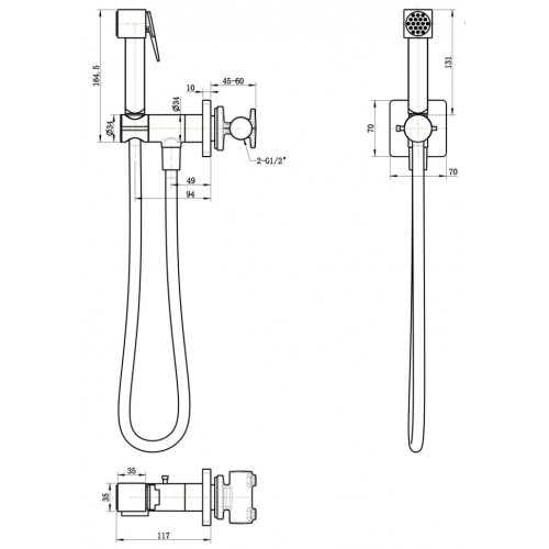Смеситель Прогрессивный встраиваемый с гигиеническим душем Grocenberg GB005BL Черный матовый
