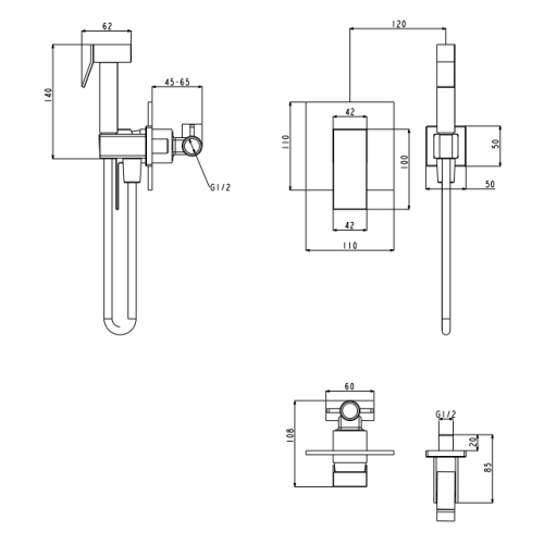 Смеситель встраиваемый с гигиеническим душем Grocenberg GB1001 Хром