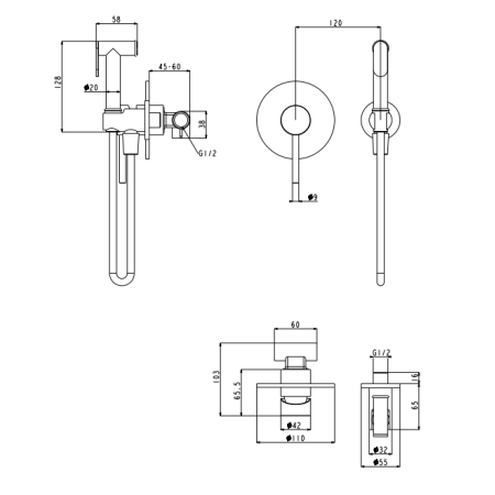 Смеситель встраиваемый с гигиеническим душем Grocenberg GB1003 Хром