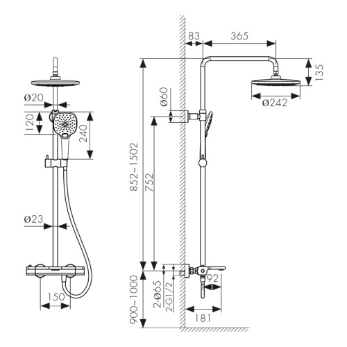 01182 Душевая система KAISER Elite с термостатом