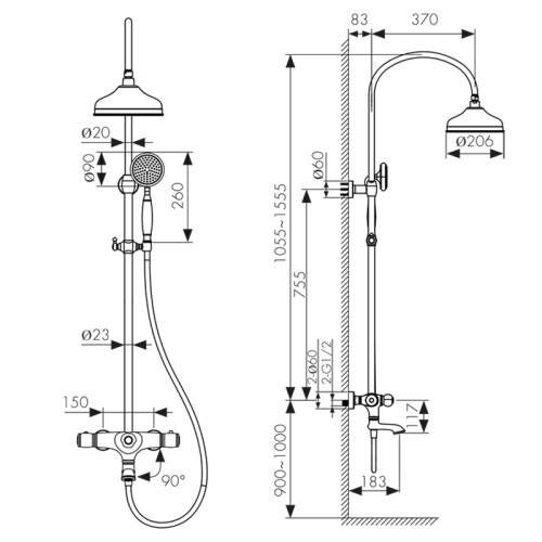 03182-3 Душевая система KAISER Aria с термостатом