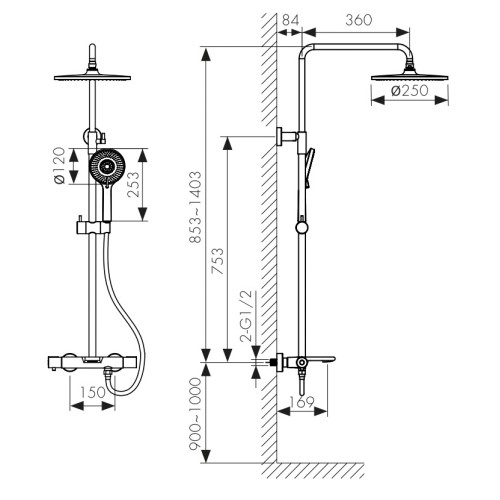 05382-15 Душевая система KAISER Serio с термостатом