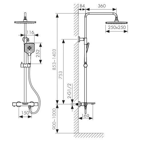 05382-3 Душевая система KAISER Serio с термостатом