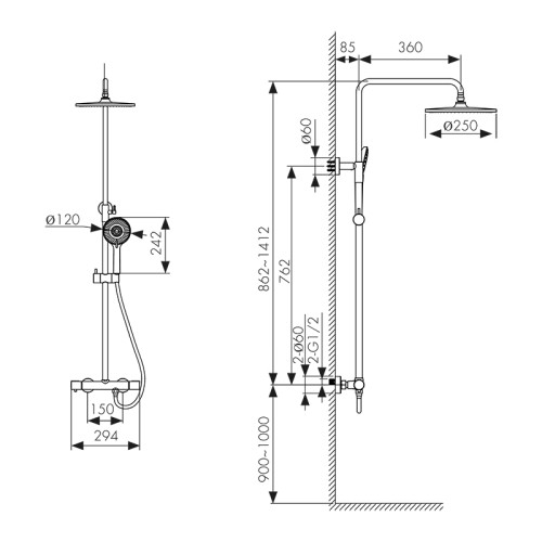 05577-4 Душевая система KAISER Serio с термостатом
