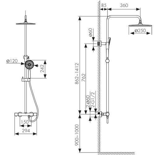 05577 Душевая система KAISER Serio с термостатом
