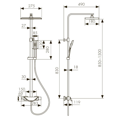 25182-2 Душевая система KAISER Quadris с термостатом