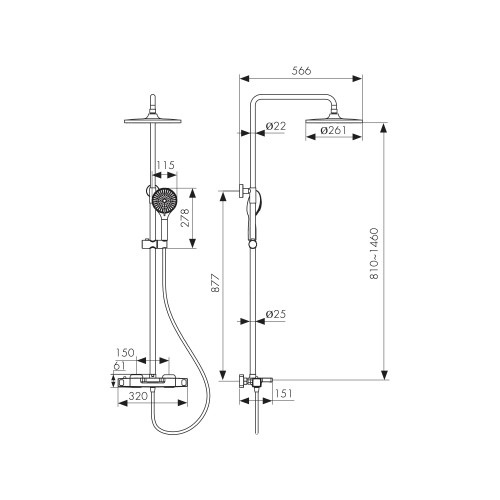 25282-2 Душевая система KAISER Quadris с термостатом