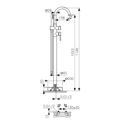 26282 Смеситель KAISER Merkur напольный для ванной комнаты
