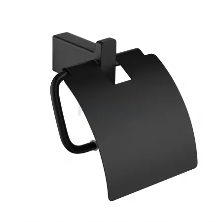 Настенный бумагодержатель с крышкой Grocenberg AC0029 (Черный матовый)