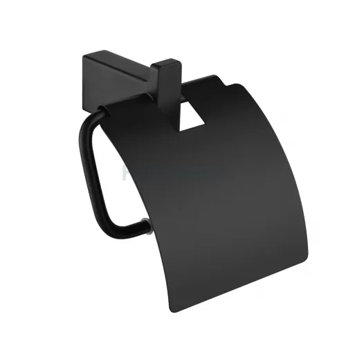Настенный бумагодержатель с крышкой Grocenberg AC0029 (Черный матовый)