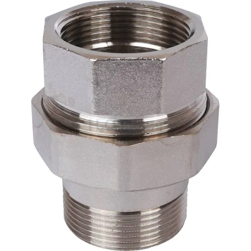 Разъемное соединение STOUT американка ВН 1 1/2 никелированное, уплотнение под гайкой по плоскости