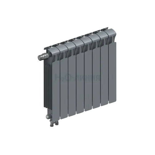 Радиатор биметаллический RIFAR MONOLIT VENTIL 500 х 8 секций ТИТАН нижнее левое подключение, R-MN-500-08-VL-TI