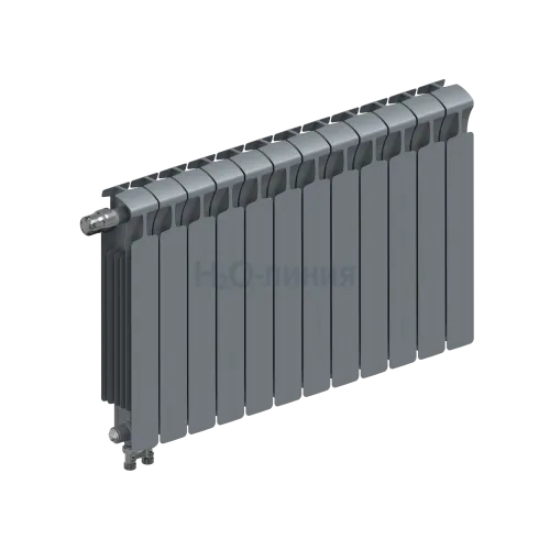 Радиатор биметаллический RIFAR MONOLIT VENTIL 500 х 12 секций ТИТАН нижнее левое подключение, R-MN-500-12-VL-TI