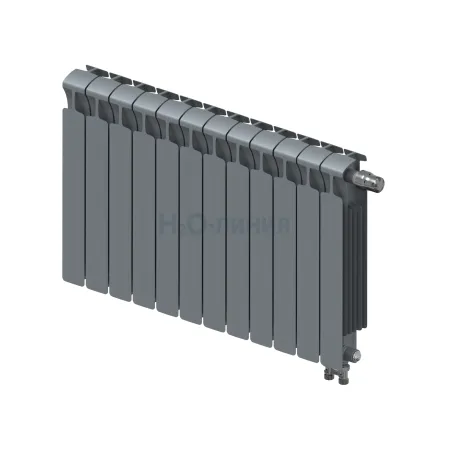 Радиатор биметаллический RIFAR MONOLIT VENTIL 500 х 12 секций ТИТАН нижнее правое подключение, R-MN-500-12-VR-TI