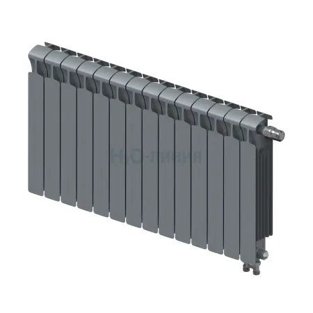 Радиатор биметаллический RIFAR MONOLIT VENTIL 500 х 14 секций ТИТАН нижнее правое подключение, R-MN-500-14-VR-TI