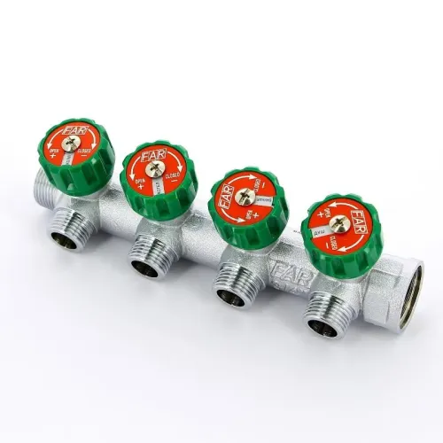 Коллектор FAR регулирующий проходной MULTIFAR с трубной резьбой 1x1/2 с 4 контурами (плоск. уплотн.)