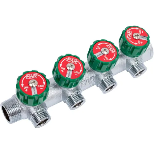 Коллектор FAR FK 3824 3412 регулирующий проходной ВР-НР 3/4"х1/2" с 4 отводами