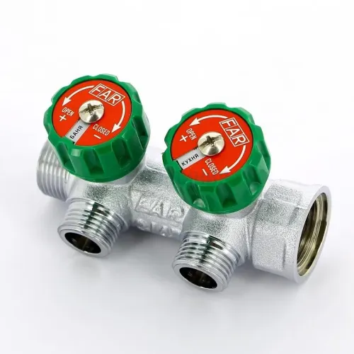 Регулирующий проходной коллектор FAR ВР-НР 1"х3/4" с 2 отводами FK 3821 134 TP