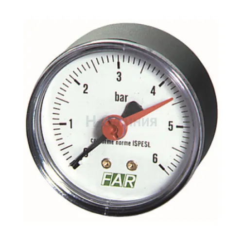 Манометр FAR 1/4 (торцевое соединение) , 0-6 бар, - 20-80 C, O 63 мм
