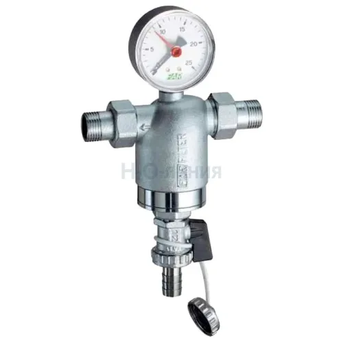 Фильтр для воды FAR 100мкм, с манометром, Max: 95 C, 25 бар, 1/2 НР